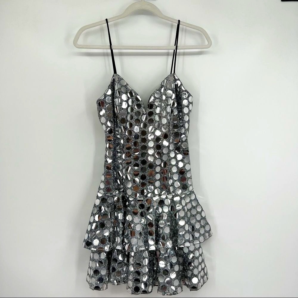 Vintage shiny silver tired ruffle sexy flirty costume stand out one of a kind